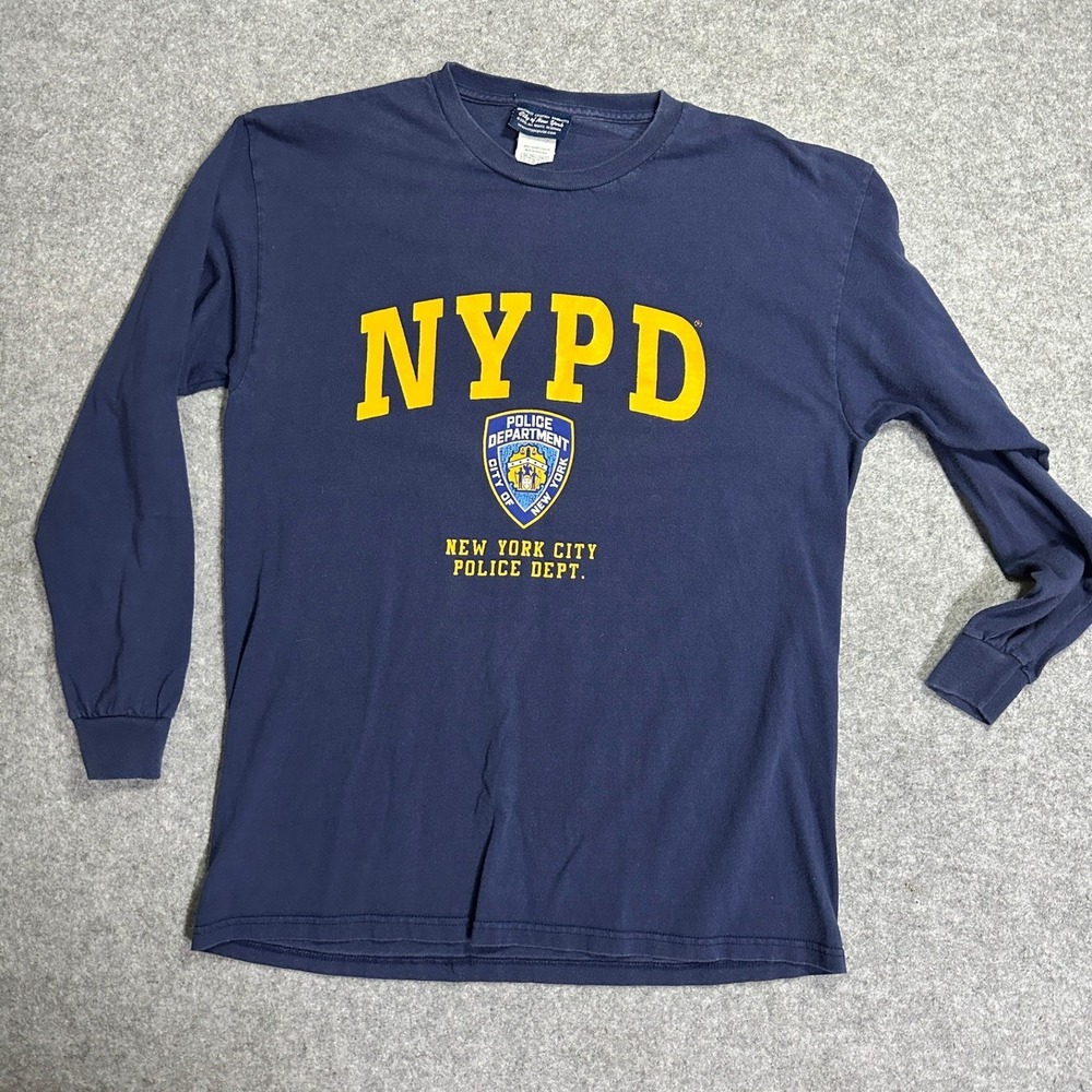 City of New York NYPD Long Sleeve Shirt Large Navy Blue Graphic Cotton Tee